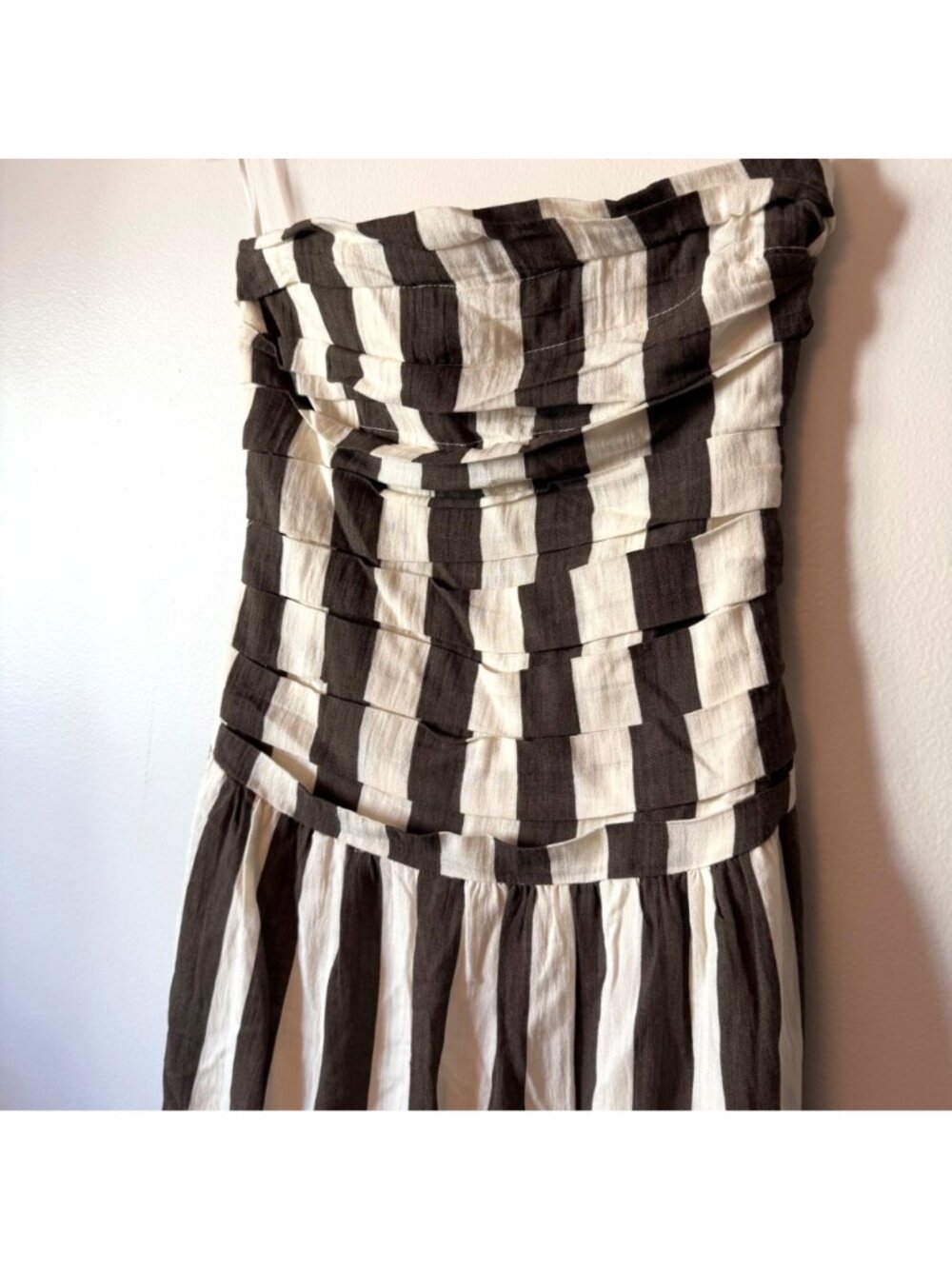 Moon River Brown & White Striped Strapless Tube Top Midi Dress Smocked Back Size - Picture 5 of 10